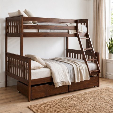 Beliche Casal Solteiro c/ Duas Gavetas 100% Madeira Maciça:Walnut