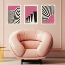 Ver imagem 1 de Kit 3 Quadros Bauhaus Geométricos Rosa e Preto 45x34cm - com Vidro:moldura Branca