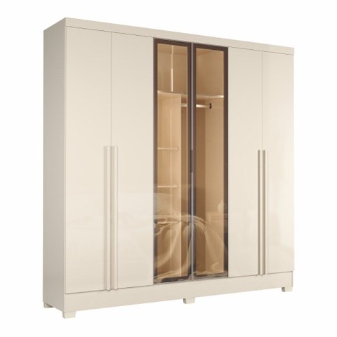 Guarda Roupas Casal 6 Portas Reflecta com LED 4 Gavetas Mavie