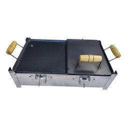 Fogão Inox a Álcool com 2 Bocas e Chapa Prensa - 4