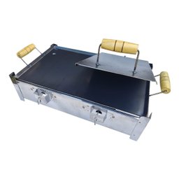 Fogão Inox a Álcool com 2 Bocas e Chapa Prensa - 1