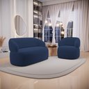 Ver imagem 2 de Kit 02 Poltronas Giratória e 01 Sofá Orgânico Glee 03 Lugares 170cm Veludo Azul Marinho - Desk Desig