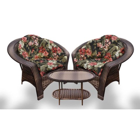 Conjunto de Poltronas Fibra Sintética Cairo - 2 Poltronas + 1 Mesa Centro - Tecido Maui Preto