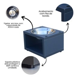 Comedouro Elevado Gato Cachorro Pet Mdf Luke - Inox - Space Gray - 4