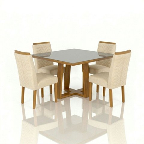 Conjunto Mesa de Jantar Pedro Art Assento com 4 Cadeiras 0,90 X 0,90 M:off White