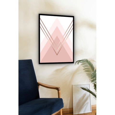 Quadro Decorativo Abstrato Triângulos Rosê - 70x50cm:moldura Preta
