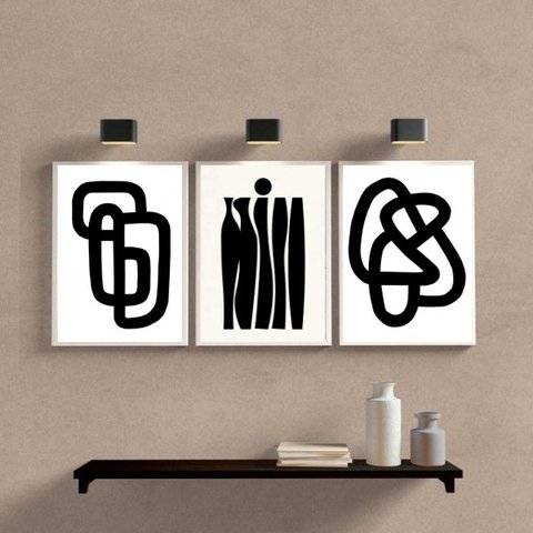 Kit 3 Quadros Decoração Minimalista Branco e preto 45x34cm:madeira Branca