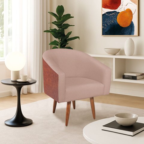 Poltrona Jade Decorativa Moderna Sala de Estar Quarto Escritório Conforto Corano Nozes e Suede Pés P