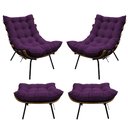 Ver imagem 1 de Kit 02 Poltronas e 02 Puffs Costela Base Fixa Suede - Doce Sonho Móveis - Roxo