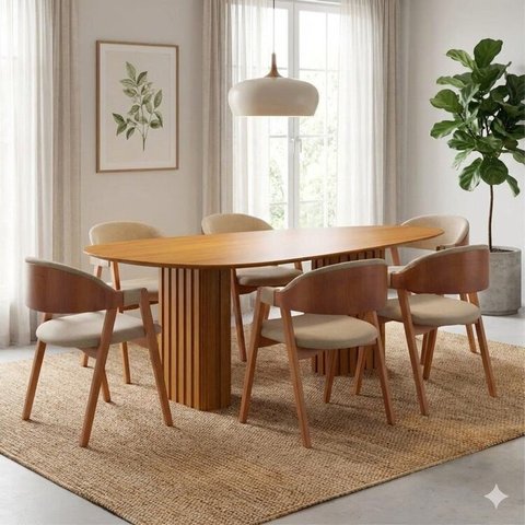 Conjunto Mesa de Jantar Orgânica 6 Cadeiras Estofadas Gaia Espresso Móveis