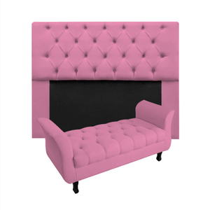 Kit Cabeceira Mirage + Calçadeira Grécia Casal 140cm Suede:rosa