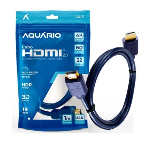 Cabo HDMI 2.0 4k 19 Pinos Ultra HD 1 Metros para Monitor