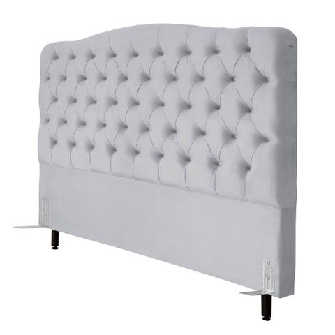 Cabeceira de Cama Box Viúva 128 Cm Dunas Casavezi Suede Veludo Cinza Claro