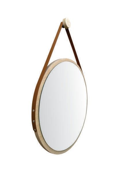 Espelho Redondo Adnet Minimalista Natural com Alça Caramelo + Pendurador 60cm - 1