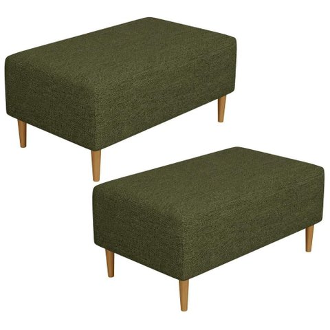 Kit 02 Puffs Decorativos Sala de Estar Cléo W01 Pés Palito 90 cm Linho Verde- Lyam Decor