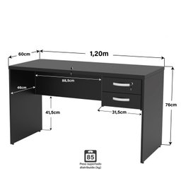 Mesa de Escritório 1.20x60 com Gaveteiro Tampo 30mm Netmobil - Preto - 5