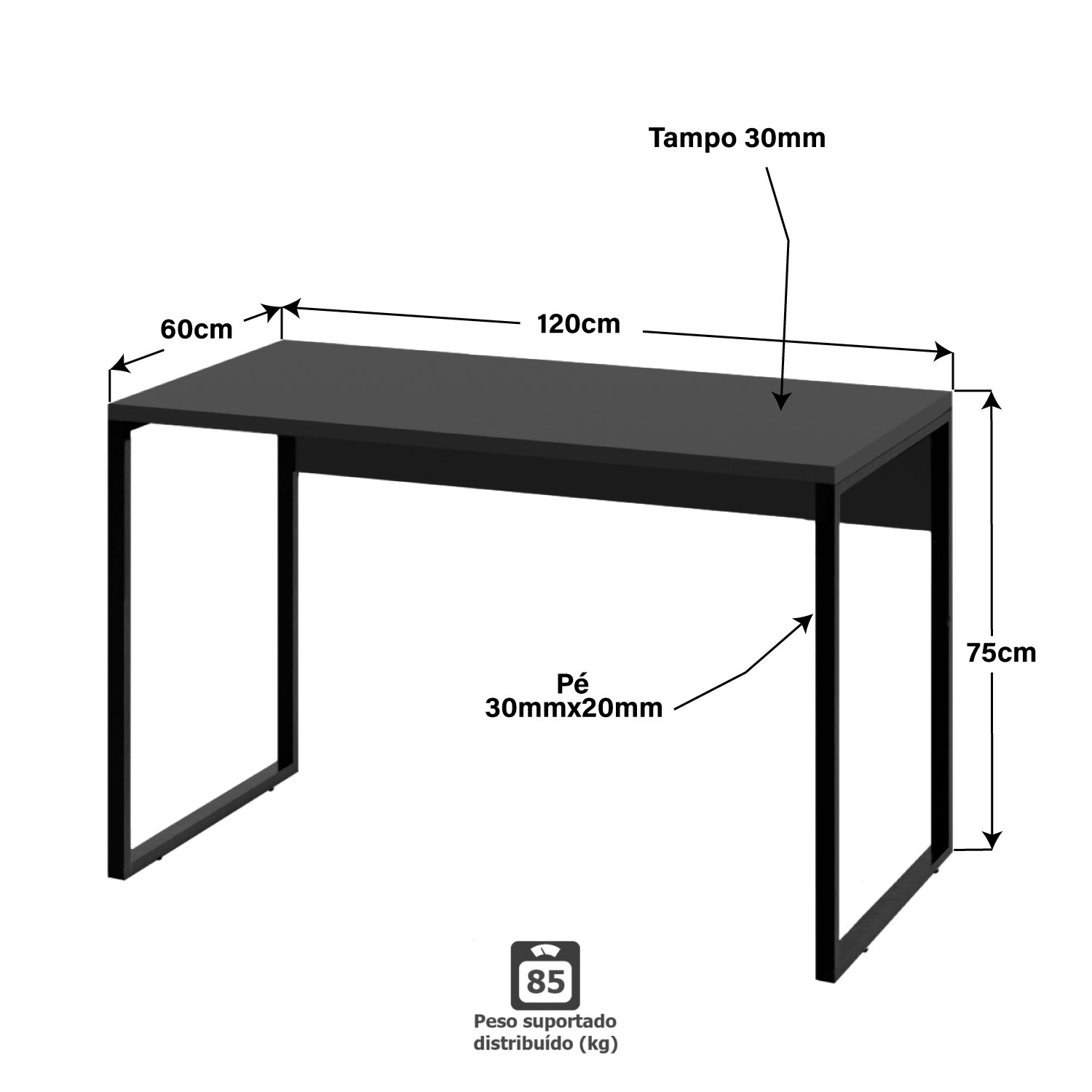 Mesa de Escritório Computador Industrial 120cm Netmobil - Preto - 4