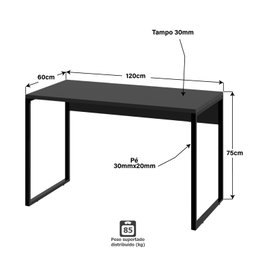 Mesa de Escritório Computador Industrial 120cm Netmobil - Preto - 4