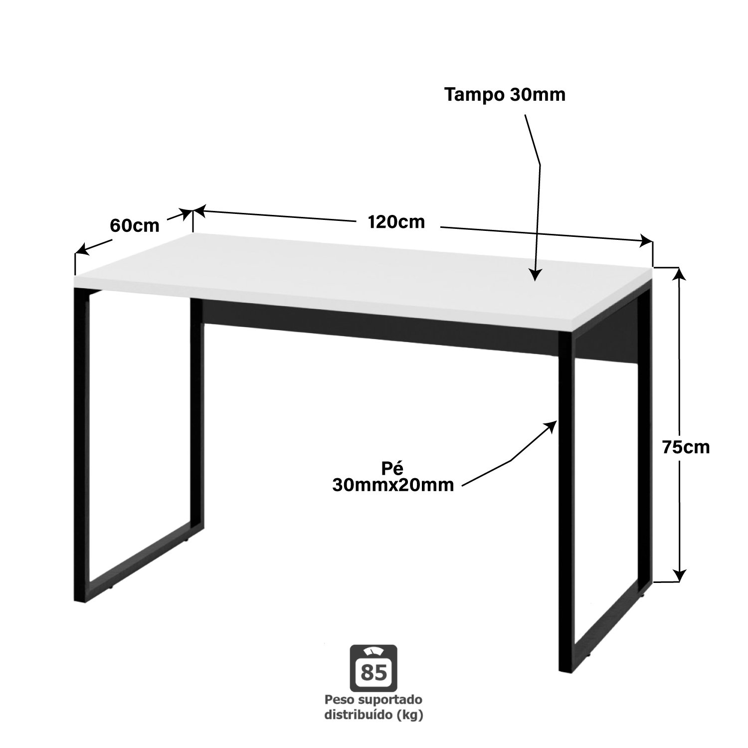 Mesa de Escritório Computador Industrial 120cm Netmobil - Branco - 4