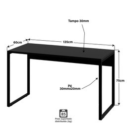 Mesa de Escritório Computador Industrial 1,35m Netmobil - Preto - 4