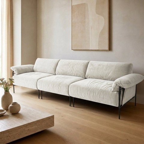 Sofá Living Modular Industrial 3 Lugares Basileia 340cm Yescasa Veludo Tx Bege Off White
