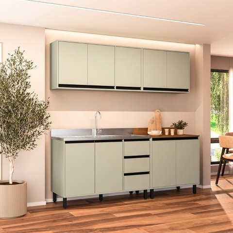 Cozinha Compacta 4 Peças 250028 sem Tampo Koya Verde Oliva Politorno Móveis