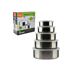 Conjunto de Pote de Inox com Tampa Plástica 5 pecas - 1
