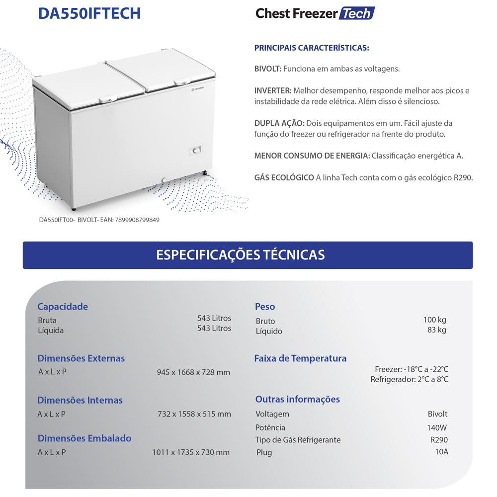 Freezer Refrigerador Inverter Horizontal Dupla Ação +8 a -22ºc 543l Da550if Tech Bivolt - - 10