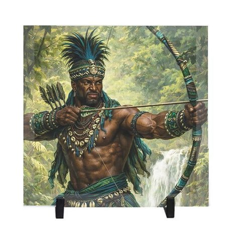Quadro Azulejo Decorativo de Mesa Oxossi Umbanda Religioso