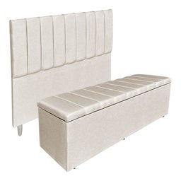 Kit Cabeceira e Calçadeira Baú Casal 1,40m Londres Suede Bege Dal Poz Estofados - 1
