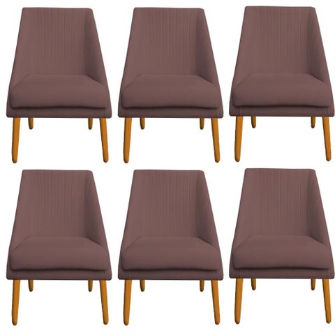 Kit 06 Cadeiras Para Sala de Jantar Ana Pés Palito Veludo Rosê D'Classe Decor