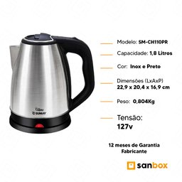 Chaleira Elétrica Sumay Sm-ch110pr Inox 1,8l Desligamento Automático - 127v - 7