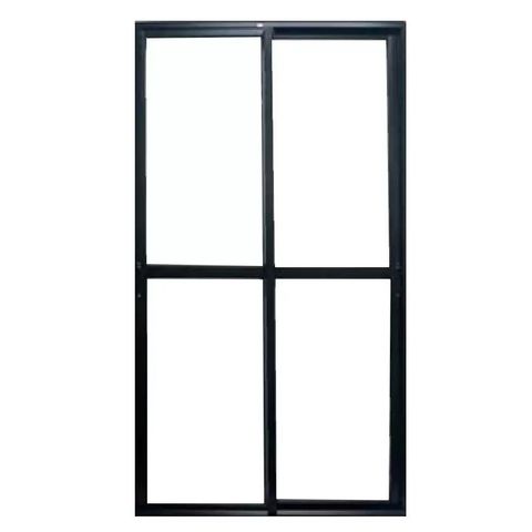 Porta de Alumínio de Correr 2 Folhas com Trinco Lado Esquerdo 210x120 Preto Allo Esquadrias