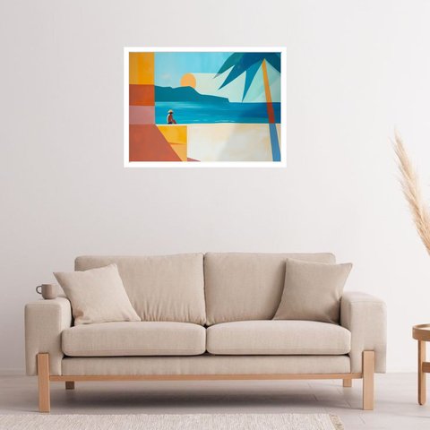 Quadro Decorativo Praia Abstrato - 50x70cm:moldura Branca