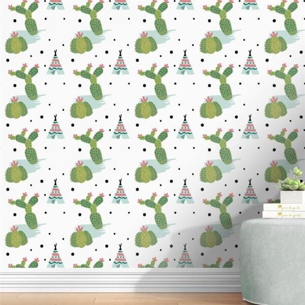 Papel de Parede Infantil Cactos (Verde Turquesa)