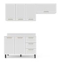 Ver imagem 3 de Cozinha Amara 3 Peças 200x224,5cm Armários Aéreos Balcão 2 Portas com Tampo Branco 250087