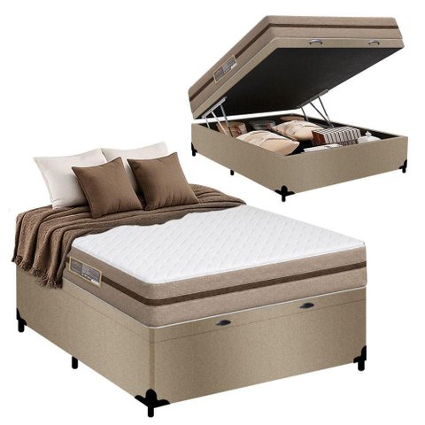 Cama Box Baú Casal Bioclassic com Colchão Molas Ensacadas Pillow Top Bege 138cm