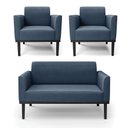 Ver imagem 2 de Conjunto 2 Poltronas e 1 Namoradeira Decorativa Isabella Pés Fixo em Madeira Preto Suede Azul Marinh