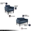 Ver imagem 3 de Conjunto 2 Poltronas e 1 Namoradeira Decorativa Isabella Pés Fixo em Madeira Preto Suede Azul Marinh