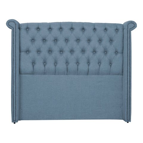 Cabeceira Estofada Sienna Para Cama Box Solteiro 90 Cm Linho Azul - LM DECOR