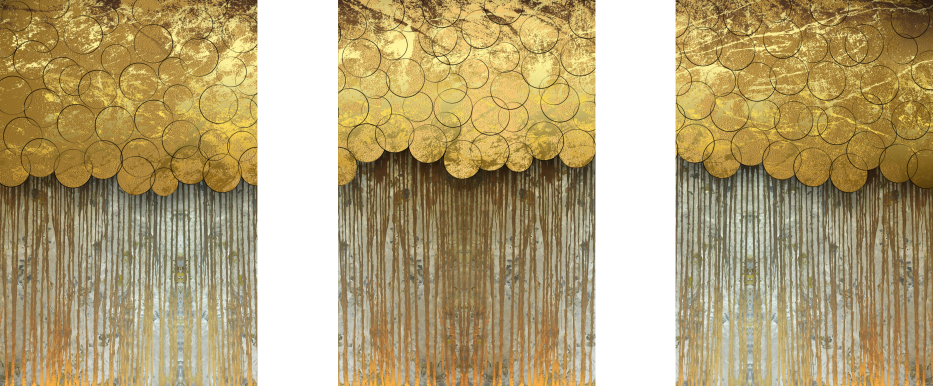 Tríptico - Quadros Decorativos Abstratos Dourado Grande:Madeira - 2