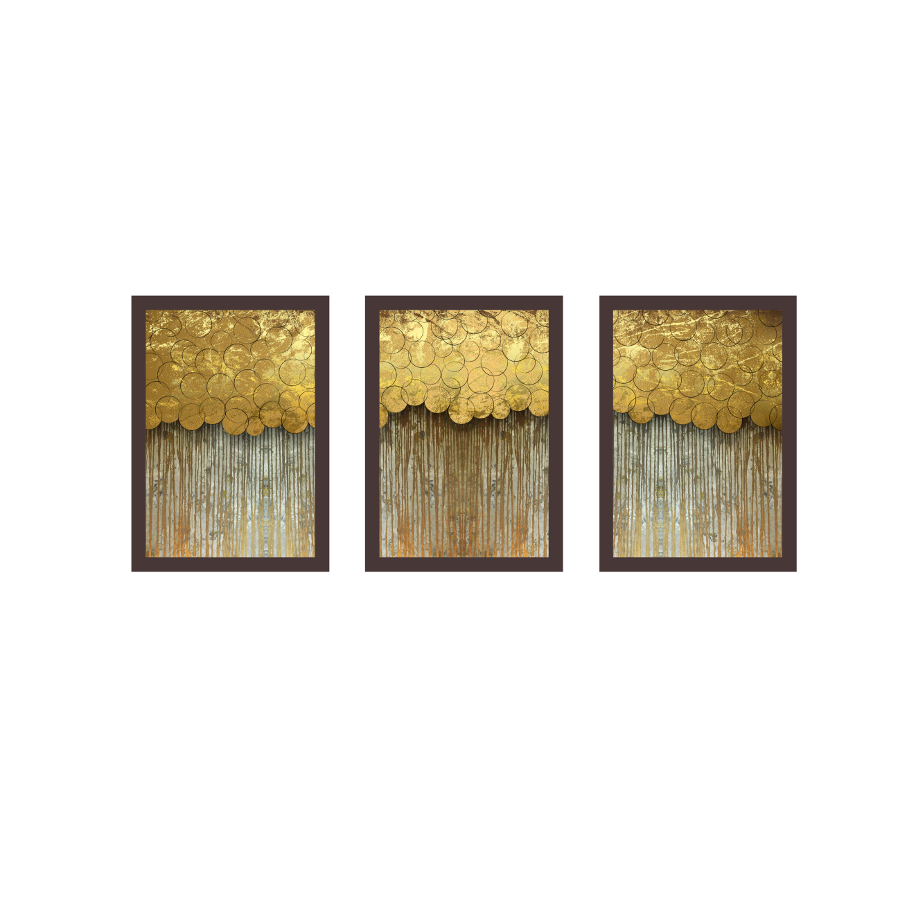 Tríptico - Quadros Decorativos Abstratos Dourado Grande:Madeira