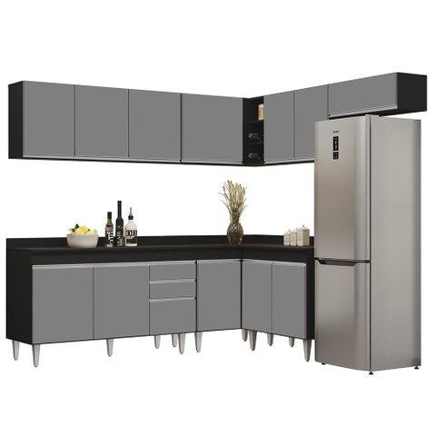 Armário de Cozinha Modulado de Canto 7 Peças Cp23 Balcão com Tampo Preto/cinza - Lumil Lumil Móveis