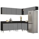 Ver imagem 1 de Armário de Cozinha Modulado de Canto 7 Peças Cp23 Balcão com Tampo Preto/cinza - Lumil Lumil Móveis
