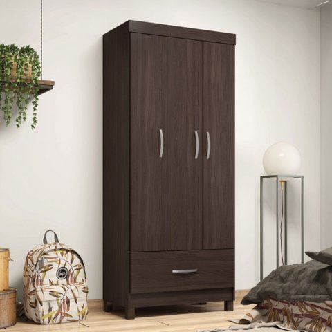 Guarda-roupa Solteiro Prince 3 Portas 1 Gaveta Café Touch - Demóbile