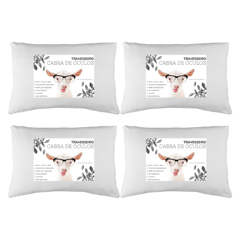 Kit 4 Travesseiros Cabra de Óculos Macio Confortável Antialérgico