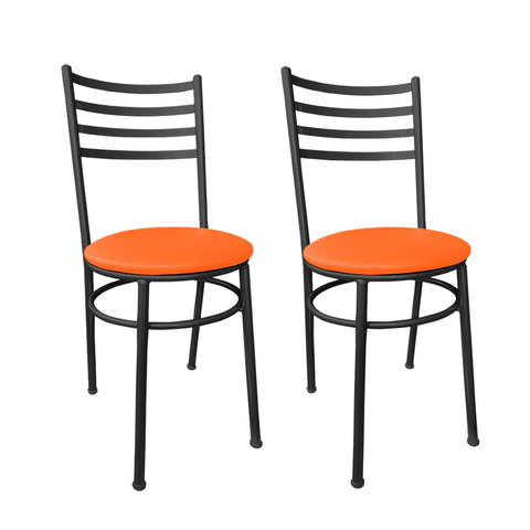 Conjunto 2 Cadeiras Cozinha de Metal Preto e Assento Estofado Laranja
