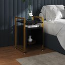 Ver imagem 1 de Mesa de Cabeceira Industrial Marrocos Ferro Dourado e Tampo Preto