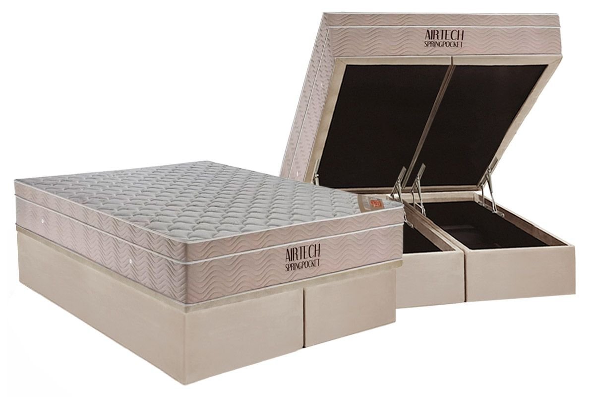 CONJUNTO: BOX BAÚ + COLCHÃO AIRTECH - MOLAS ENSACADAS - QUEEN 158X198X71