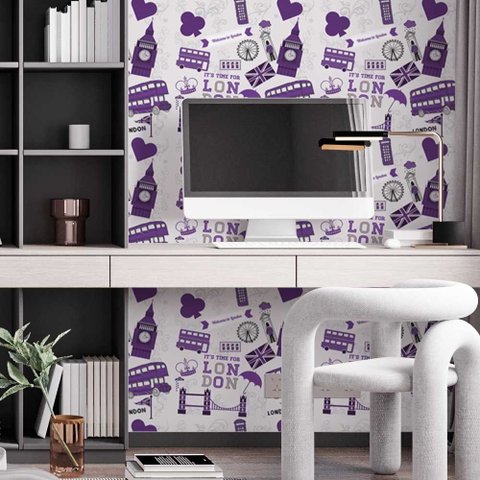 Papel de Parede Casual Londres Roxo Gh Papel de Parede 3,0m